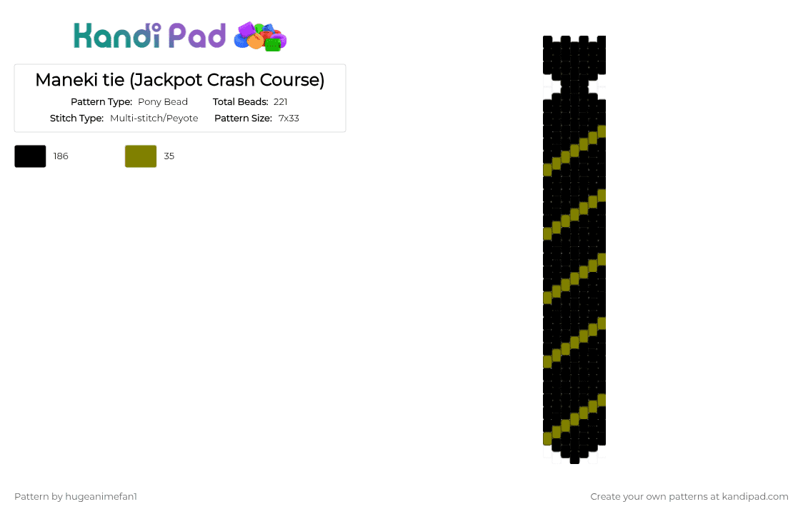 Maneki tie (Jackpot Crash Course) - Pony Bead Pattern by hugeanimefan1 on Kandi Pad - black