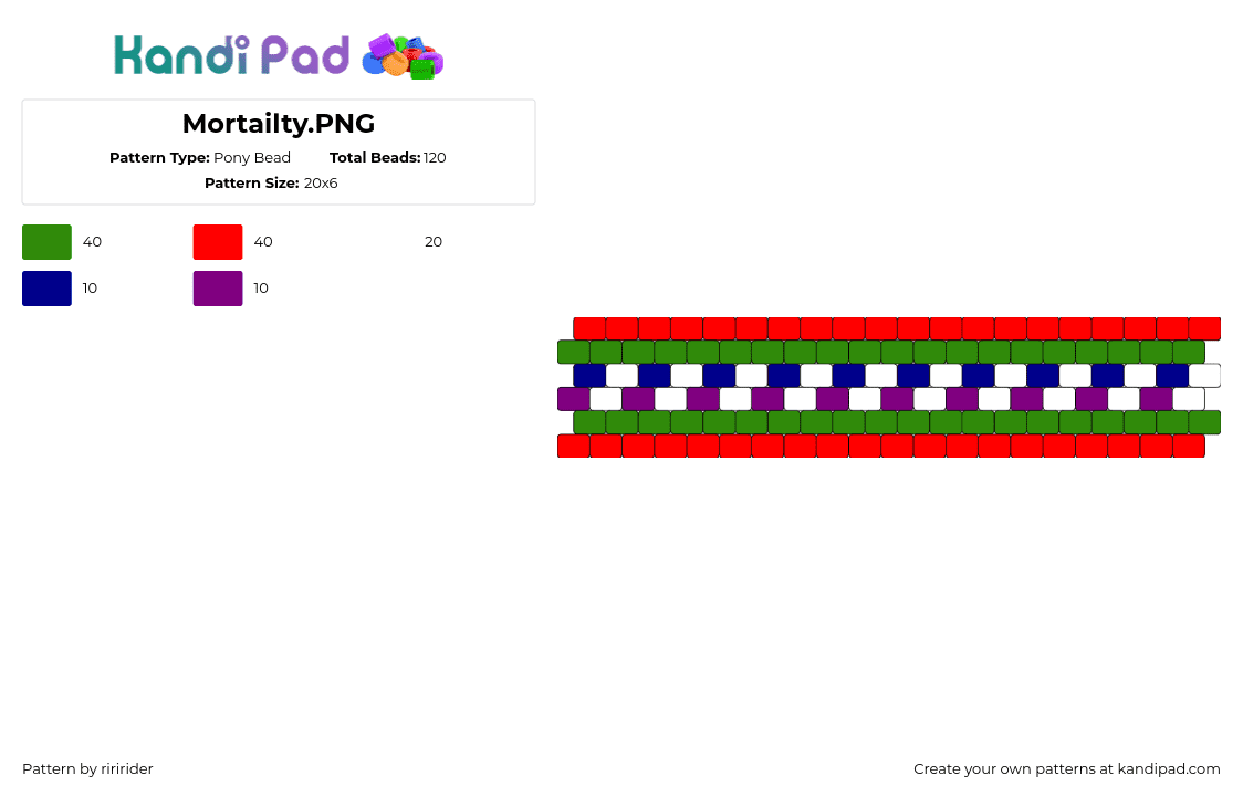 Mortailty.PNG - Pony Bead Pattern by riririder on Kandi Pad - checkered,colorful,bracelet,cuff,christmas,red,green