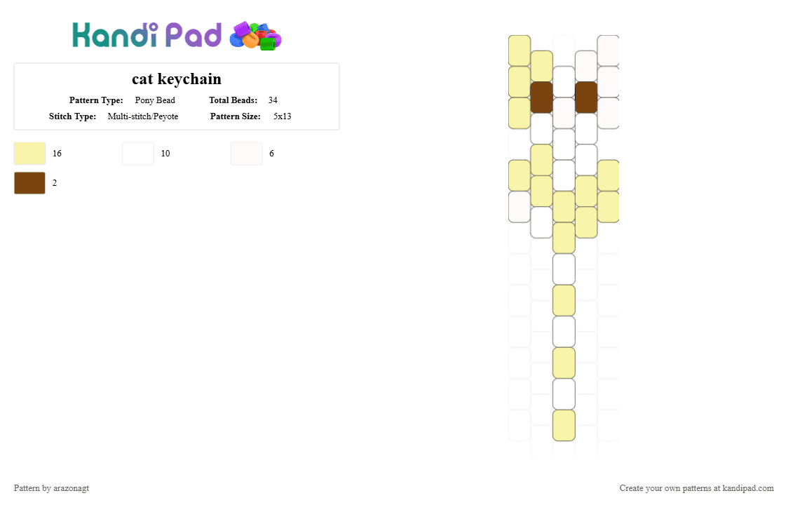 cat keychain - Pony Bead Pattern by arazonagt on Kandi Pad - yellow