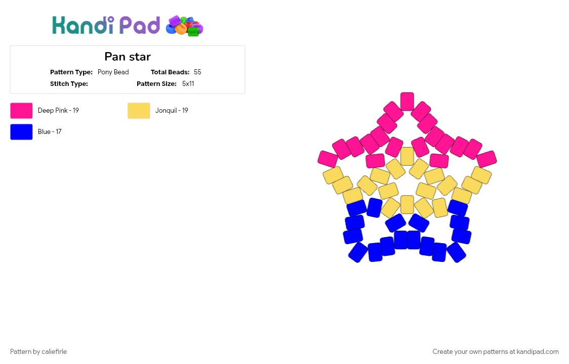 Pan star - Pony Bead Pattern by caliefirle on Kandi Pad - pink, pride, pride charm, pride flag, pride month, pride star, yellow