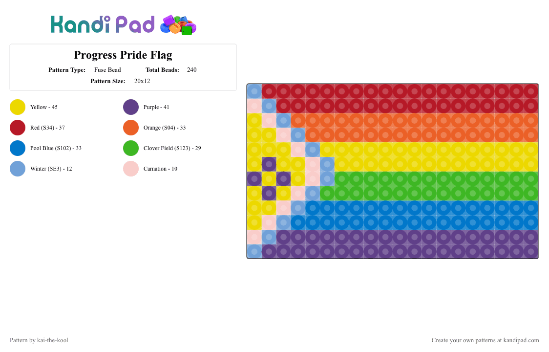 Progress Pride Flag - Fuse Bead Pattern by kai-the-kool on Kandi Pad - yellow,orange,green,colorful,pride,lgbtq,progress,intersex,trans,gay