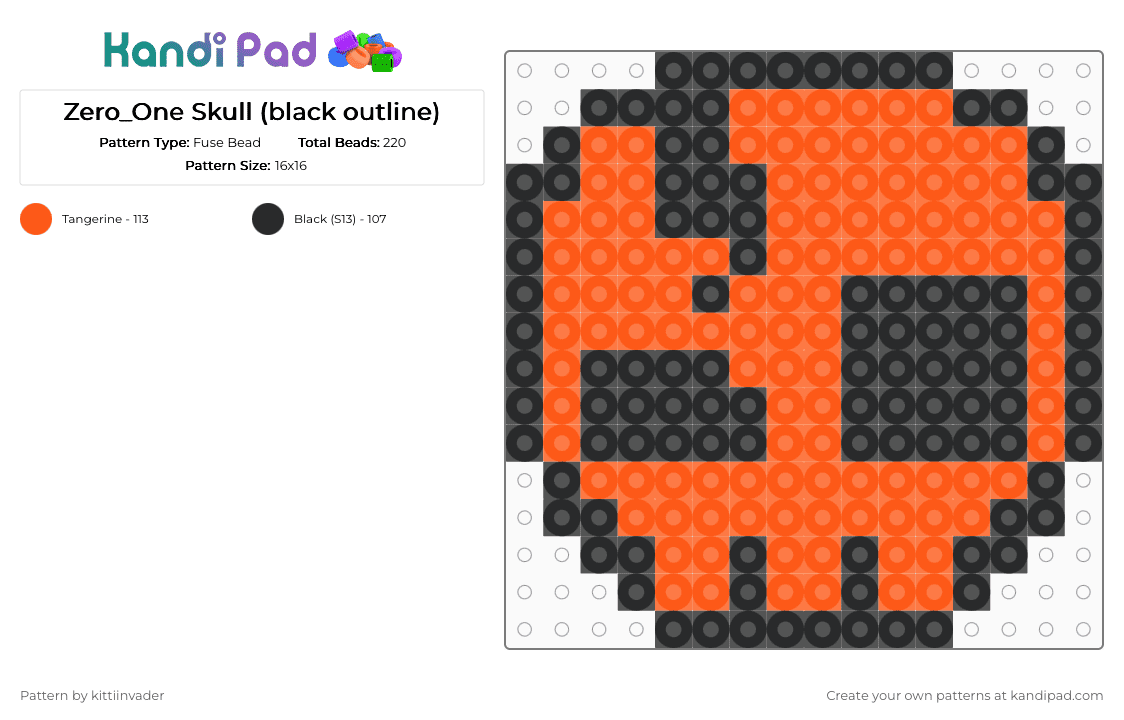 Zero_One Skull (black outline) - Fuse Bead Pattern by kittiinvader on Kandi Pad - orange,black,the living tombstone,tlt,zeroone,tombsona