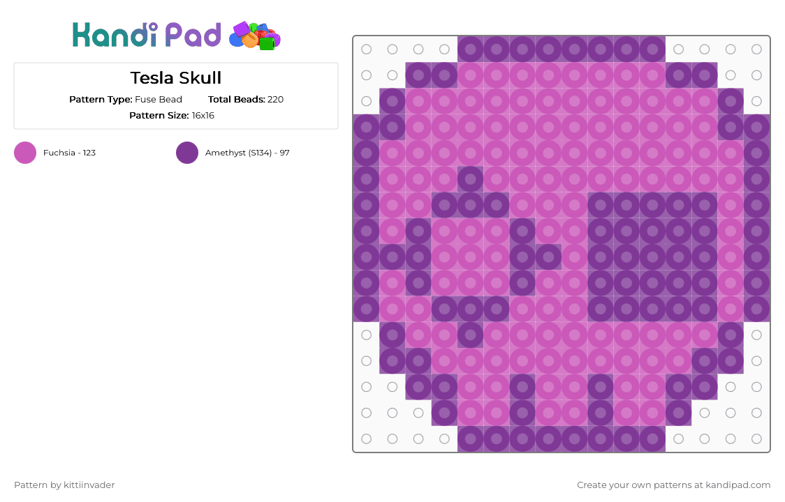 Tesla Skull - Fuse Bead Pattern by kittiinvader on Kandi Pad - pink,the living tombstone,tesla,tesla tlt,tesla radiowaves,tombsona,tlt