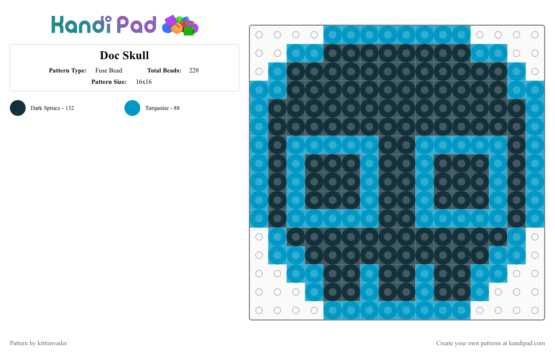 Doc Skull - Fuse Bead Pattern by kittiinvader on Kandi Pad - black,light blue,the living tombstone,tlt,tombsona,doc,doc tlt