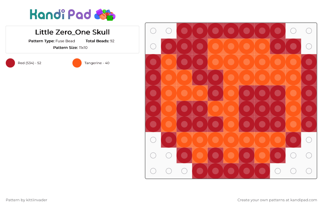 Little Zero_One Skull - Fuse Bead Pattern by kittiinvader on Kandi Pad - orange,red,the living tombstone,tlt,tombsona,zeroone,zeroone tlt