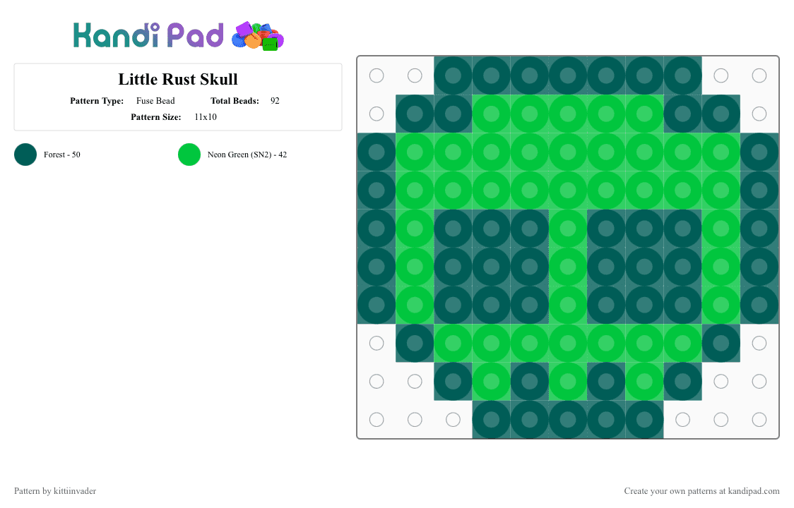 Little Rust Skull - Fuse Bead Pattern by kittiinvader on Kandi Pad - green,gray,the living tombstone,tlt,tombsona,rust,rust tlt