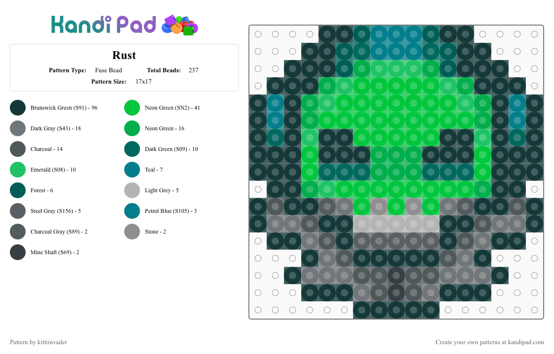 Rust - Fuse Bead Pattern by kittiinvader on Kandi Pad - gray,green,the living tombstone,rust,tombsona,tlt
