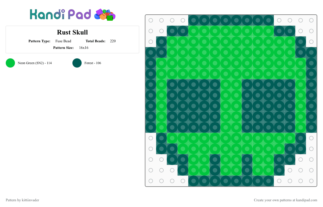 Rust Skull - Fuse Bead Pattern by kittiinvader on Kandi Pad - green,gray,the living tombstone,tlt,rust,rust tlt,tombsona