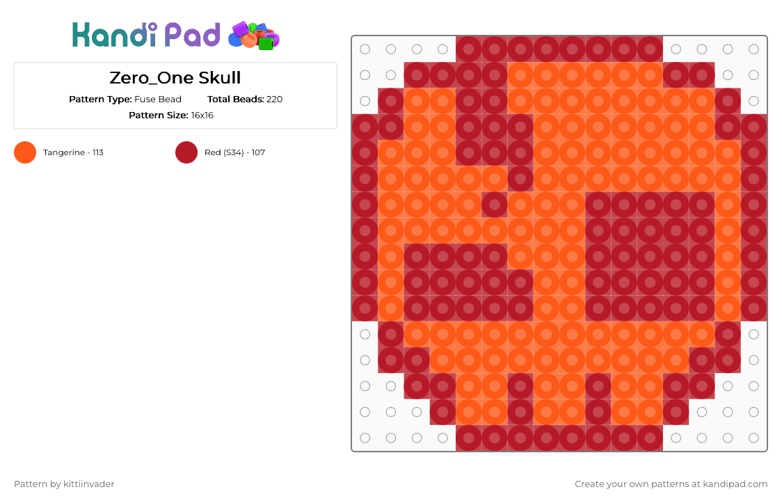 Zero_One Skull - Fuse Bead Pattern by kittiinvader on Kandi Pad - orange,red,the living tombstone,tlt,zeroone,tombsona