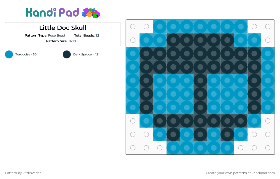 Little Doc Skull - Fuse Bead Pattern by kittiinvader on Kandi Pad - black,light blue,the living tombstone,tlt,tombsona,doc,doc tlt