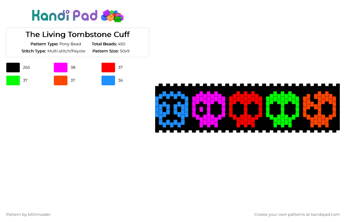 The Living Tombstone Cuff - Pony Bead Pattern by kittiinvader on Kandi Pad - black,red,the living tombstone,tlt,tombsona