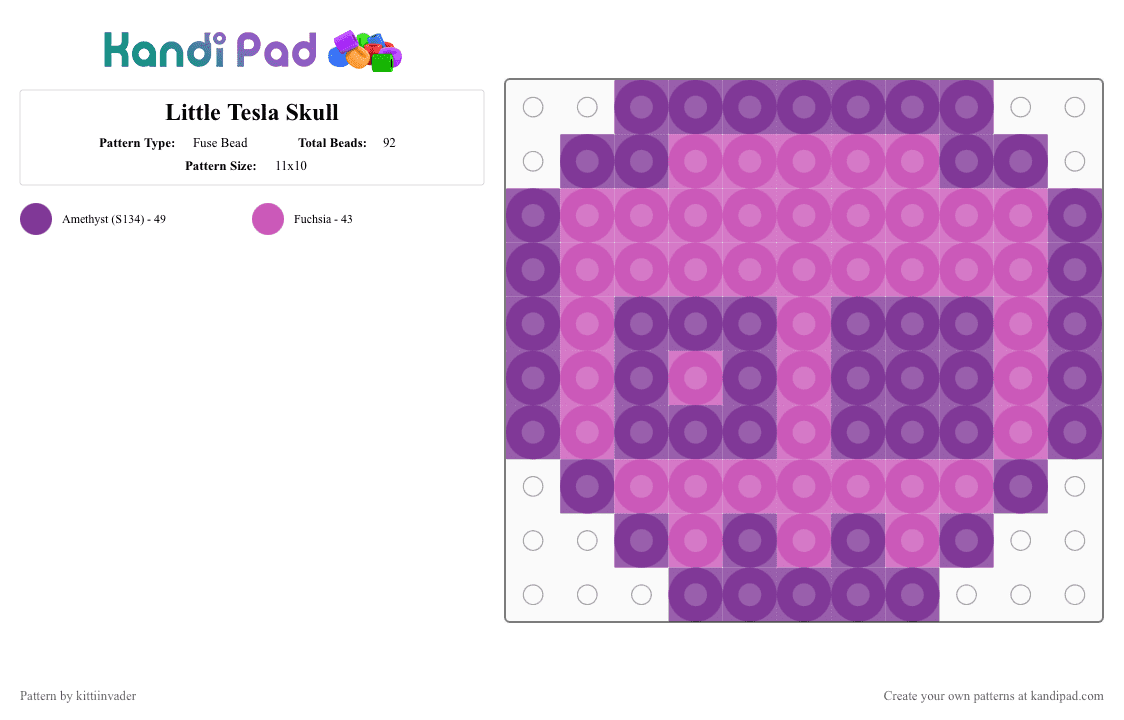 Little Tesla Skull - Fuse Bead Pattern by kittiinvader on Kandi Pad - pink,the living tombstone,tlt,tombsona,tesla,tesla tlt,tesla radiowaves
