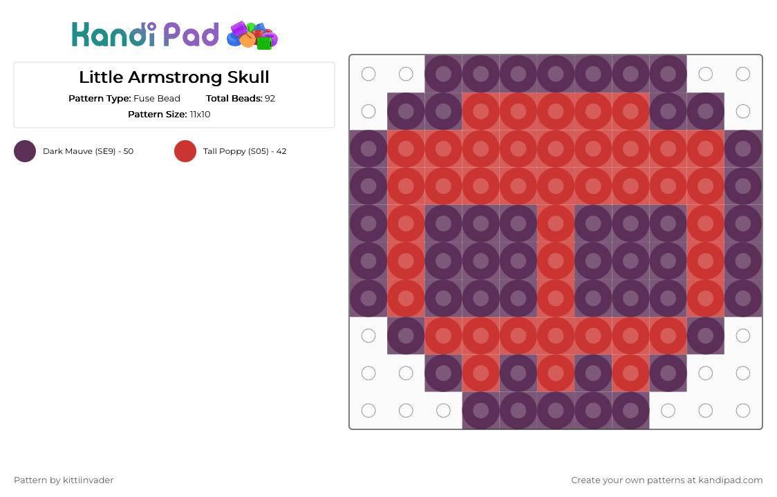 Little Armstrong Skull - Fuse Bead Pattern by kittiinvader on Kandi Pad - red,pink,the living tombstone,tlt,tombsona,armstrong,armstrong tlt