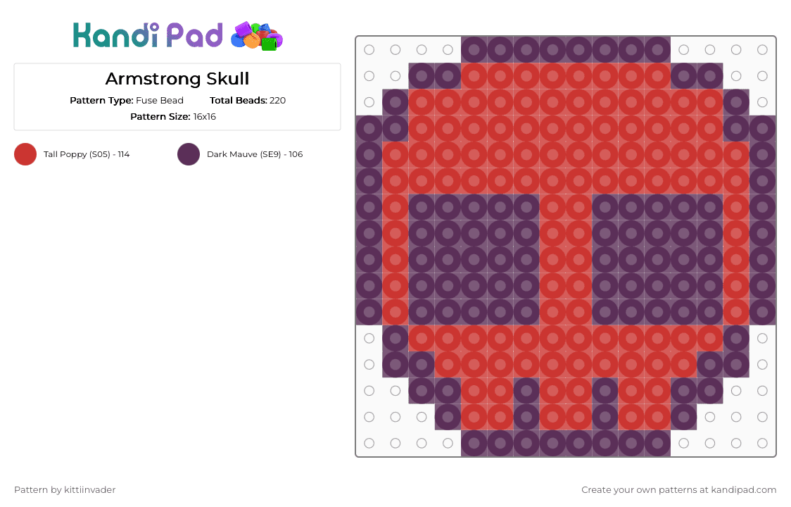 Armstrong Skull - Fuse Bead Pattern by kittiinvader on Kandi Pad - red,pink,the living tombstone,tlt,tombsona,armstrong,armstrong tlt