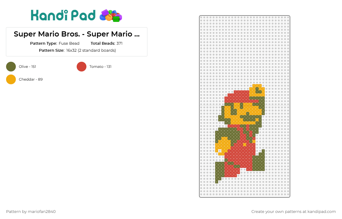 Super Mario Bros. - Super Mario Jumping - Fuse Bead Pattern by mariofan2840 on Kandi Pad - mario,nintendo,character,video game,classic,nostalgia,retro,red,tan,orange