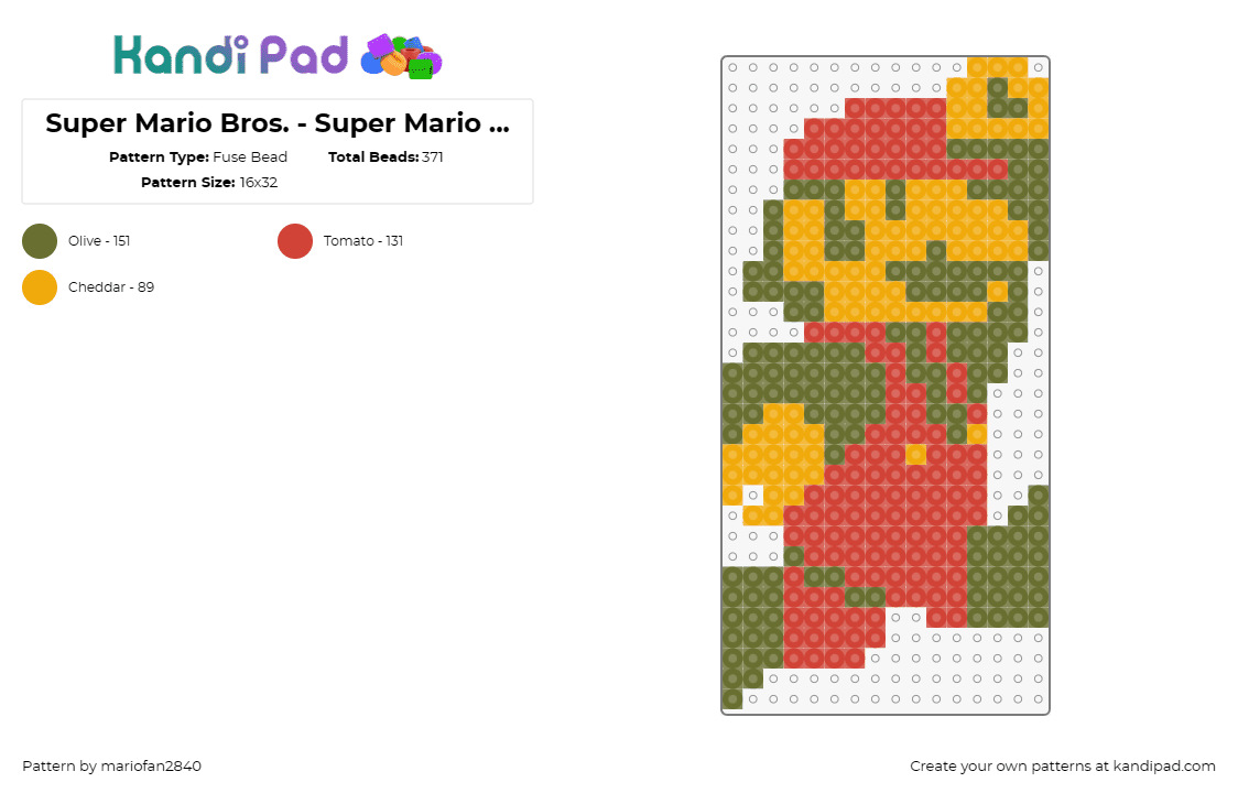 Super Mario Bros. - Super Mario Jumping - Fuse Bead Pattern by mariofan2840 on Kandi Pad - mario,nintendo,character,video game,classic,nostalgia,retro,red,tan,orange