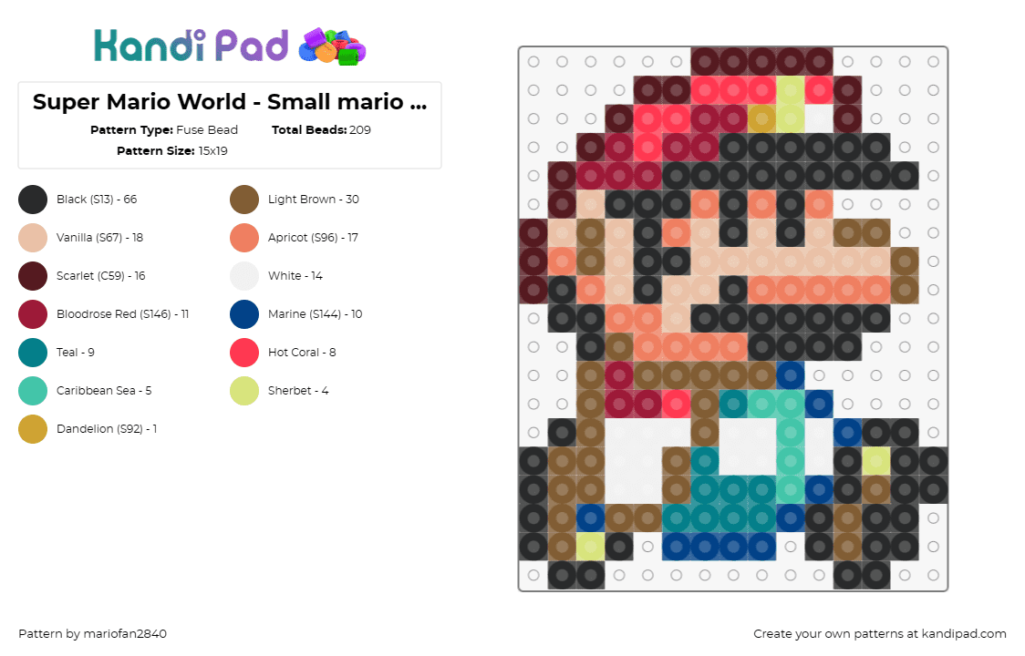 Super Mario World - Small mario walk - Fuse Bead Pattern by mariofan2840 on Kandi Pad - mario,nintendo,character,small,classic,video game,sprite,walking,teal,red,tan