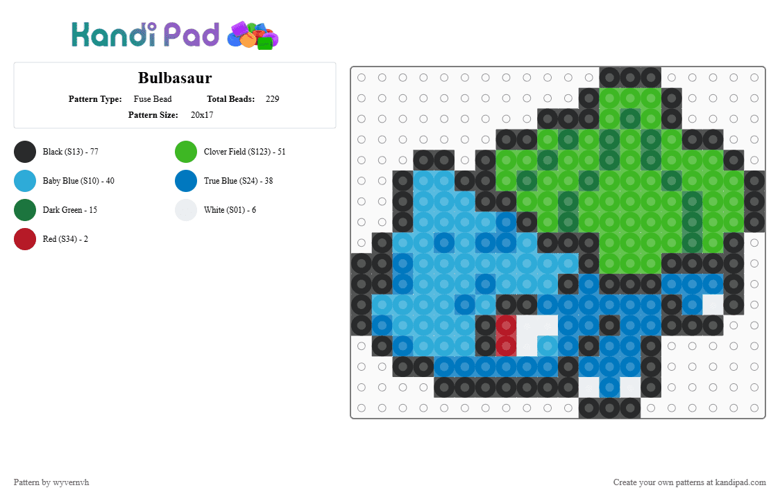 Bulbasaur - Fuse Bead Pattern by wyvernvh on Kandi Pad - green,light blue,blue