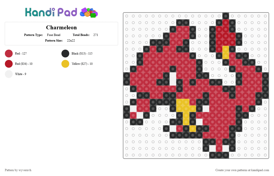 Charmeleon - Fuse Bead Pattern by wyvernvh on Kandi Pad - red