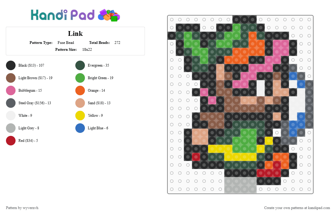 Link - Fuse Bead Pattern by wyvernvh on Kandi Pad - black,gray,tan,colorful