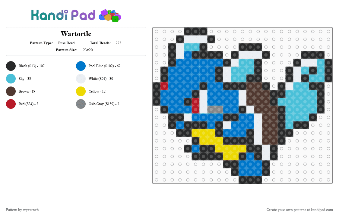Wartortle - Fuse Bead Pattern by wyvernvh on Kandi Pad - blue,light blue
