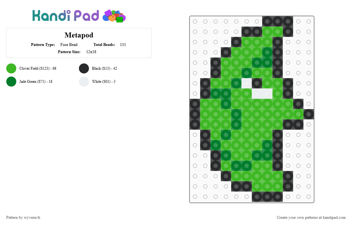 Metapod - Fuse Bead Pattern by wyvernvh on Kandi Pad - green