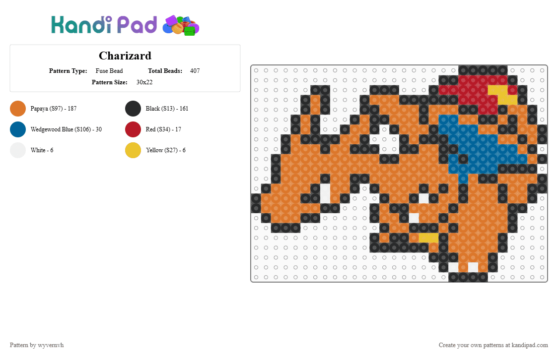 Charizard - Fuse Bead Pattern by wyvernvh on Kandi Pad - orange