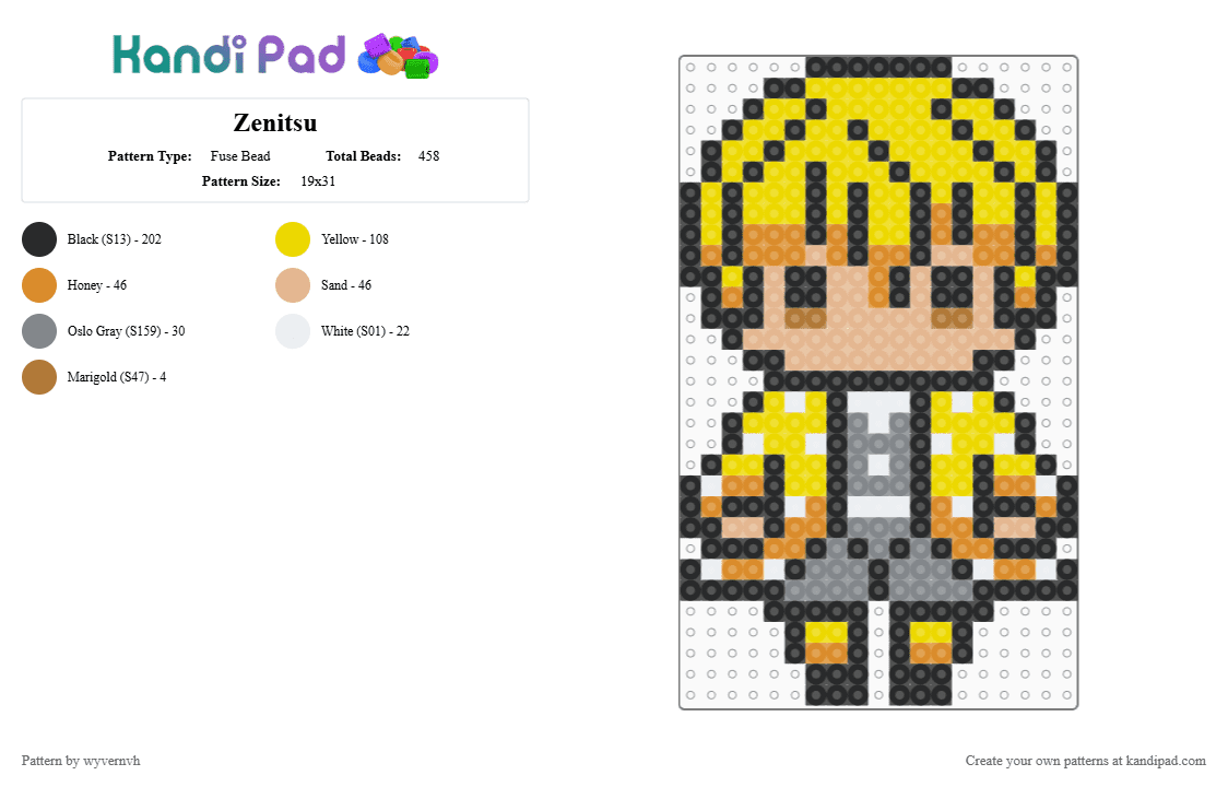 Zenitsu - Fuse Bead Pattern by wyvernvh on Kandi Pad - black,orange,yellow,beige