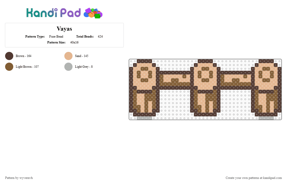 Vayas - Fuse Bead Pattern by wyvernvh on Kandi Pad - brown,beige