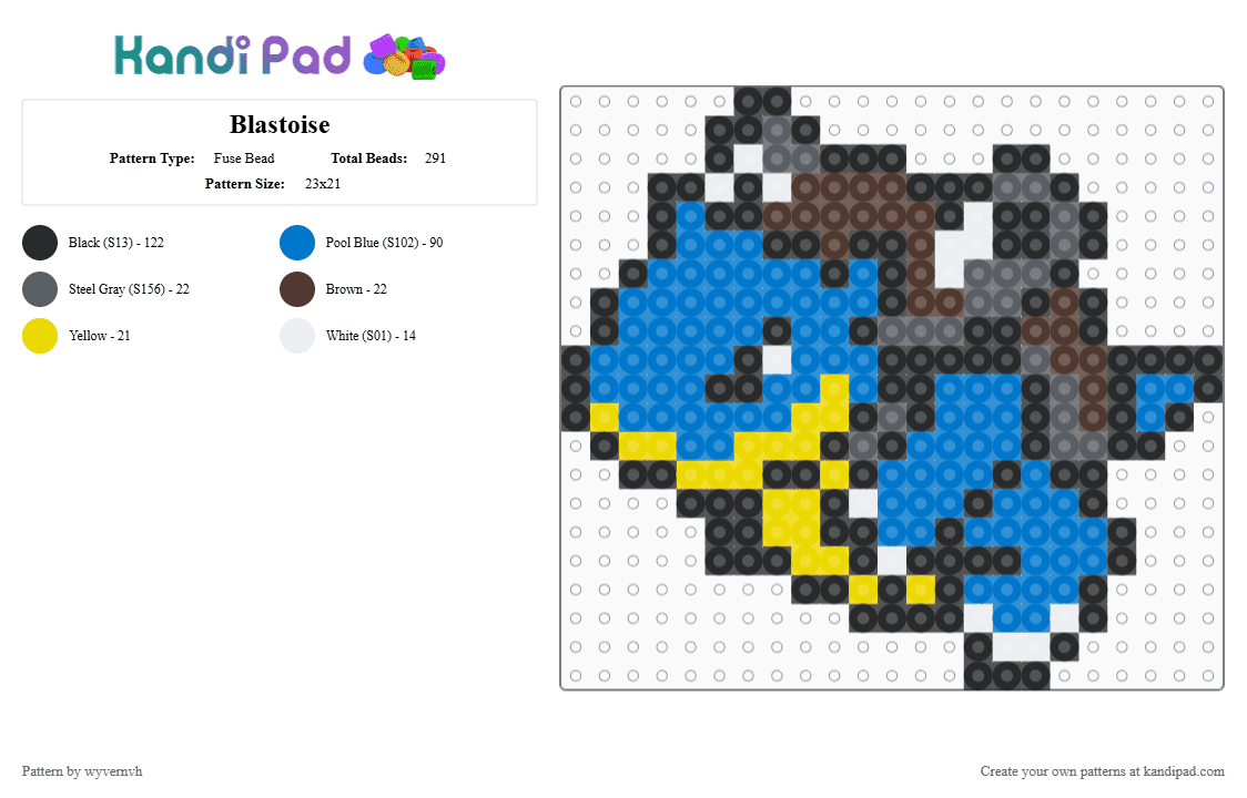 Blastoise - Fuse Bead Pattern by wyvernvh on Kandi Pad - blue
