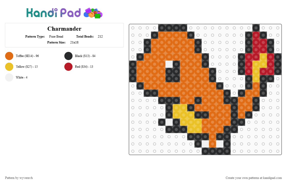 Charmander - Fuse Bead Pattern by wyvernvh on Kandi Pad - orange