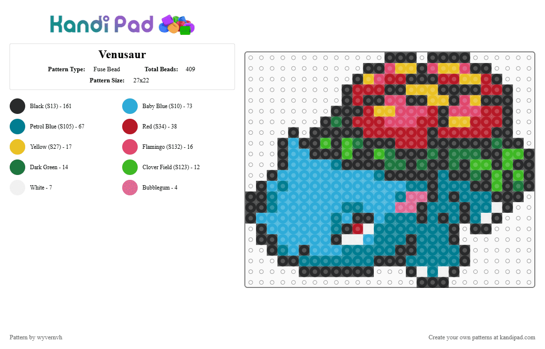Venusaur - Fuse Bead Pattern by wyvernvh on Kandi Pad - 