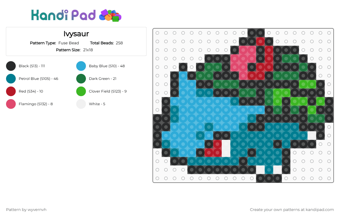 Ivysaur - Fuse Bead Pattern by wyvernvh on Kandi Pad - light blue,teal