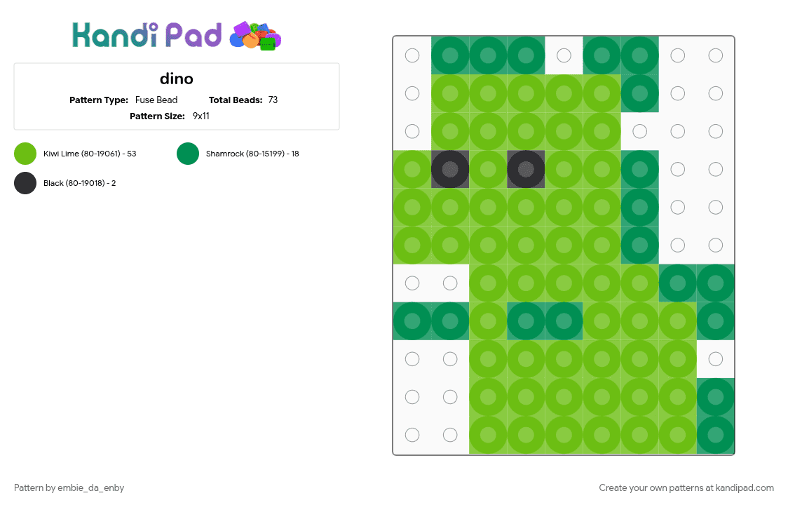 dino - Fuse Bead Pattern by embie_da_enby on Kandi Pad - cotddinosaurs, green