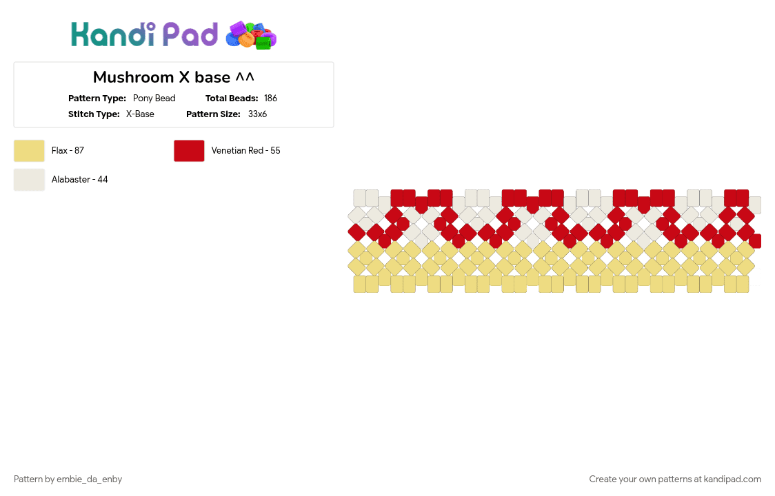 Mushroom X base ^^ - Pony Bead Pattern by embie_da_enby on Kandi Pad - autumn, cotdmushrooms, fall, forestcore, mushroom, red, whimsical, whimsy, yellow
