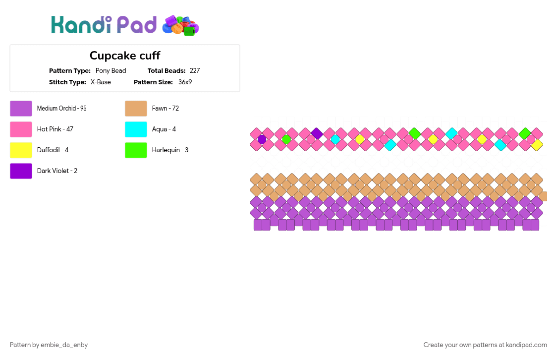Cupcake cuff - Pony Bead Pattern by embie_da_enby on Kandi Pad - cotddessert, cupcake, cute, happy, jolly, orange, party, pink