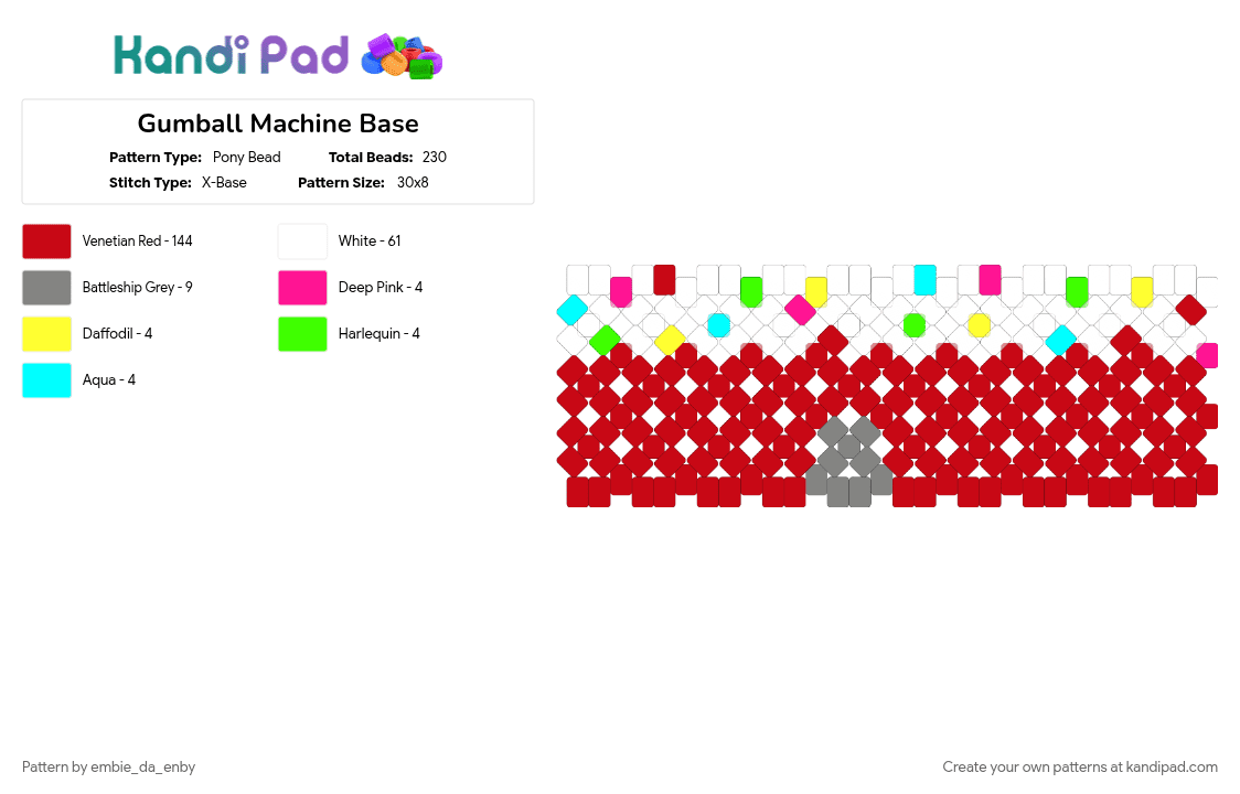 Gumball Machine Base - Pony Bead Pattern by embie_da_enby on Kandi Pad - candy, colorful, gumball, gumball machine, red, sweets
