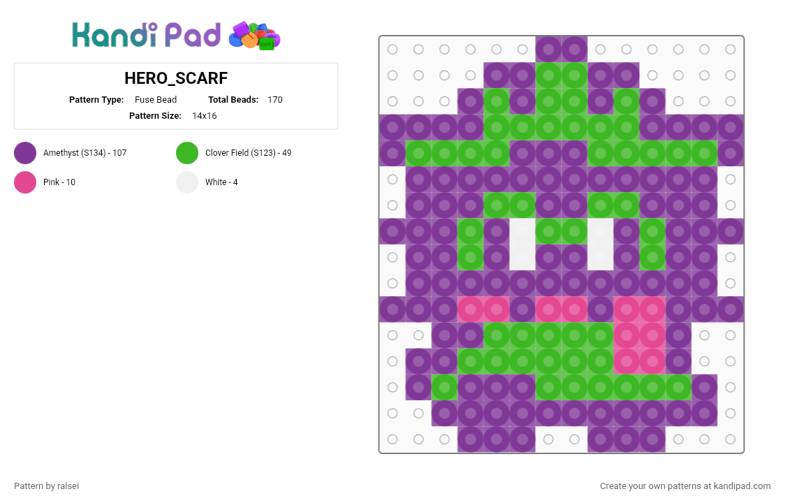 HERO_SCARF - Fuse Bead Pattern by ralsei on Kandi Pad - pink,green,ralsei,tenna,undertale,toby fox,asriel,purple,deltarune