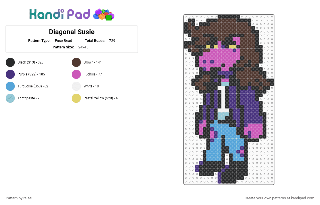 Diagonal Susie - Fuse Bead Pattern by ralsei on Kandi Pad - black,brown,purple,pink,deltarune,toby fox,susie,diagonal susie,diagonal,girlboss