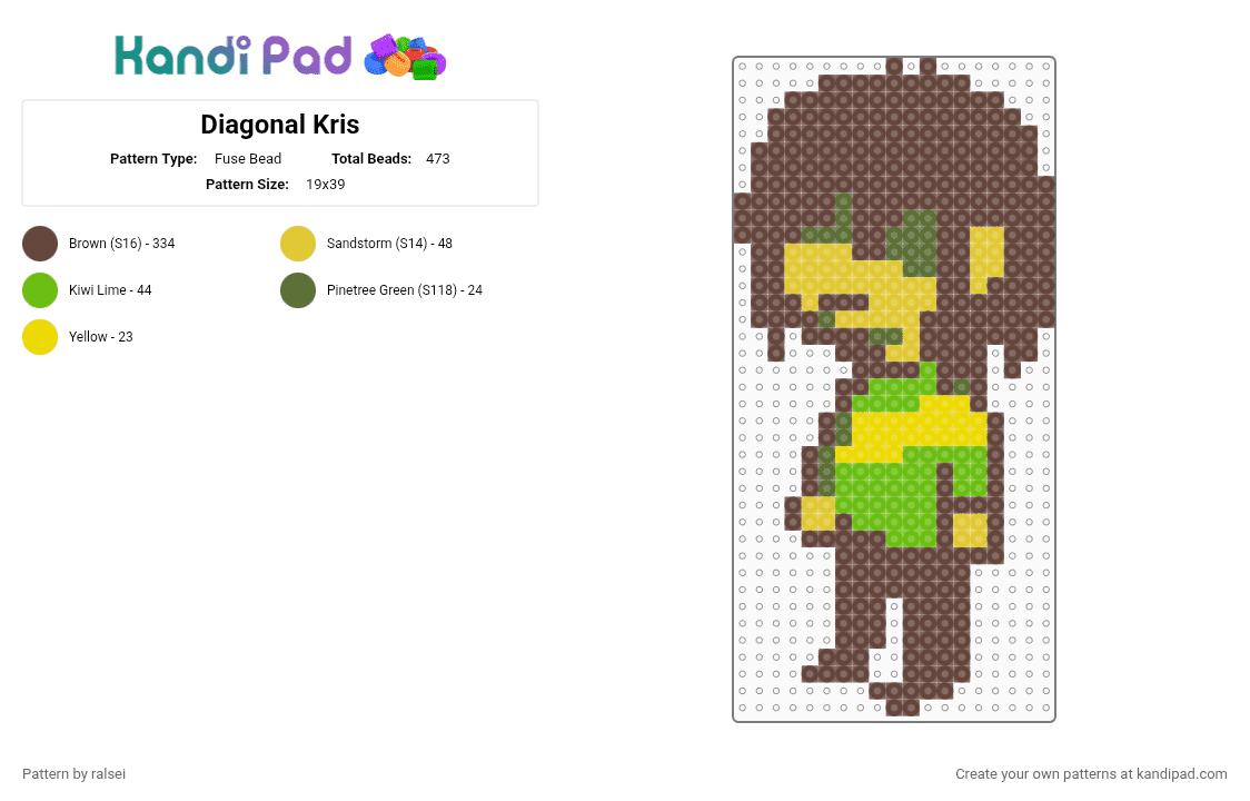 Diagonal Kris - Fuse Bead Pattern by ralsei on Kandi Pad - brown,kris,deltarune,toby fox,temmie chang,green