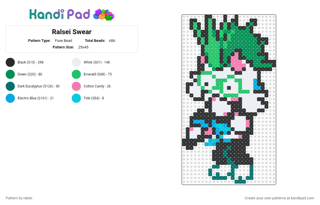 Ralsei Swear - Fuse Bead Pattern by ralsei on Kandi Pad - green,deltarune,ralsei,swear,toby fox,white,ralsei swear,sprite,temmie chang
