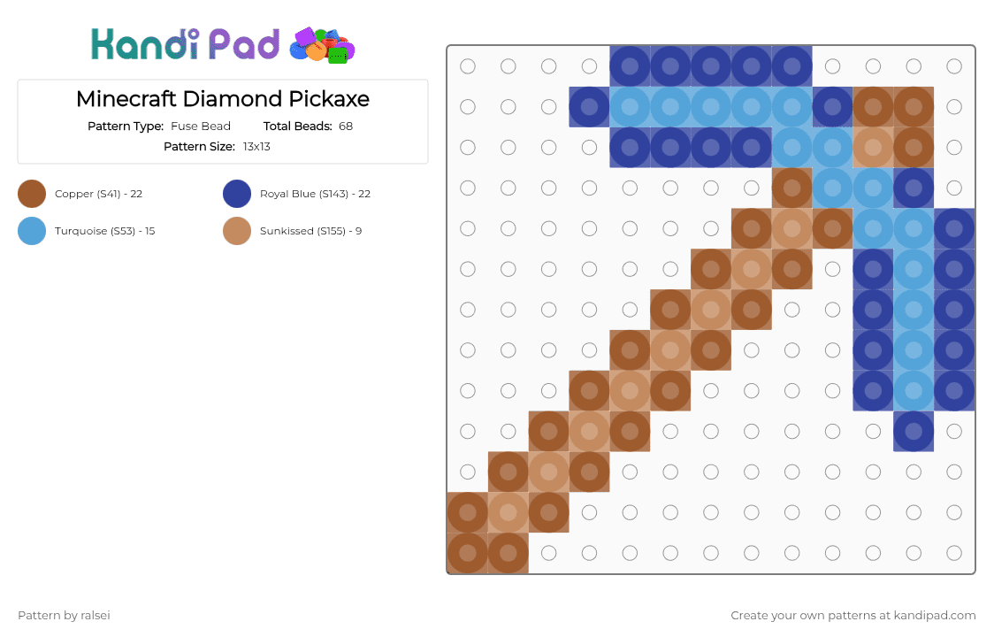 Minecraft Diamond Pickaxe - Fuse Bead Pattern by ralsei on Kandi Pad - tan,purple,minecraft,minecraft pickaxe,minecraft diamond pickaxe,diamond pickaxe,diamond,blue,brown,pickaxe