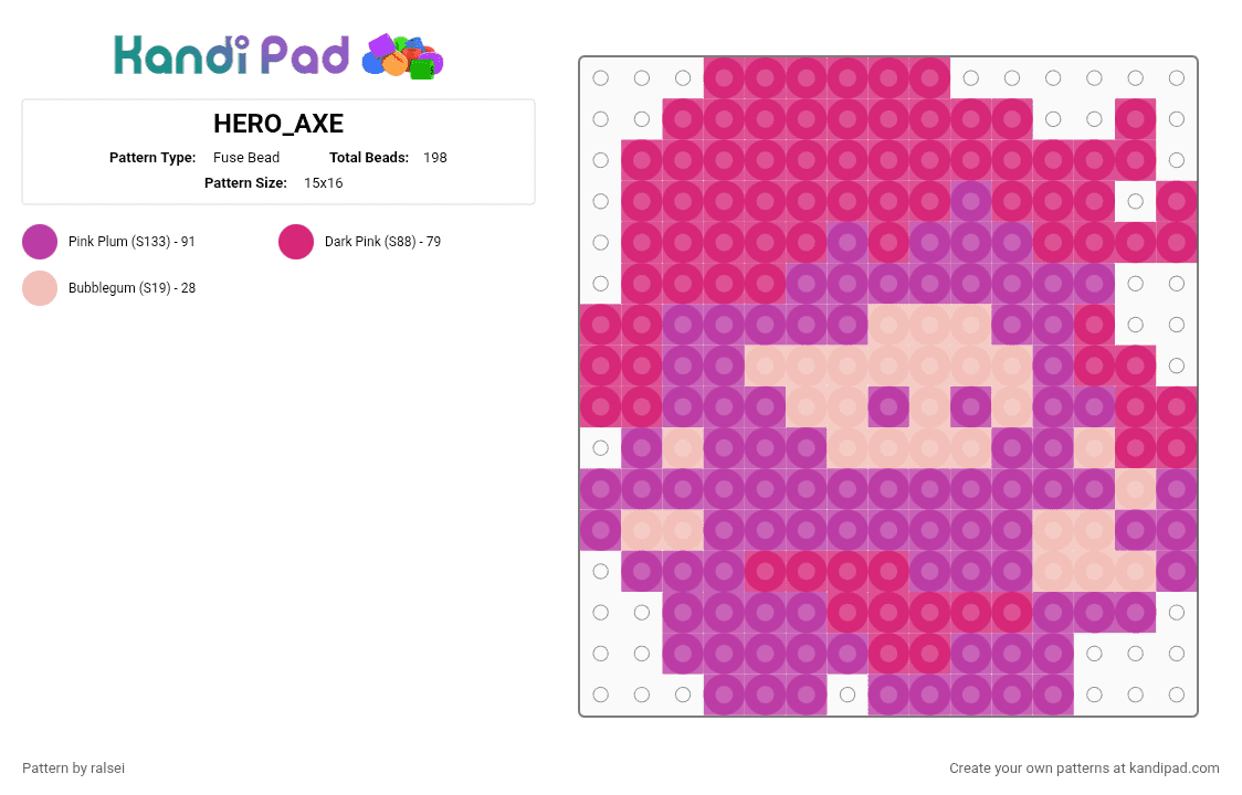 HERO_AXE - Fuse Bead Pattern by ralsei on Kandi Pad - pink,deltarune,susie,tenna,8 bit,small,toby fox,temmie chang,hero axe