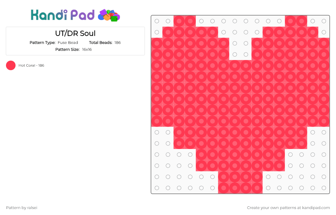 UT/DR Soul (determination) - Fuse Bead Pattern by ralsei on Kandi Pad - deltarune, determination, frisk, kris, omega flowey, red, soul, toby fox, undertale