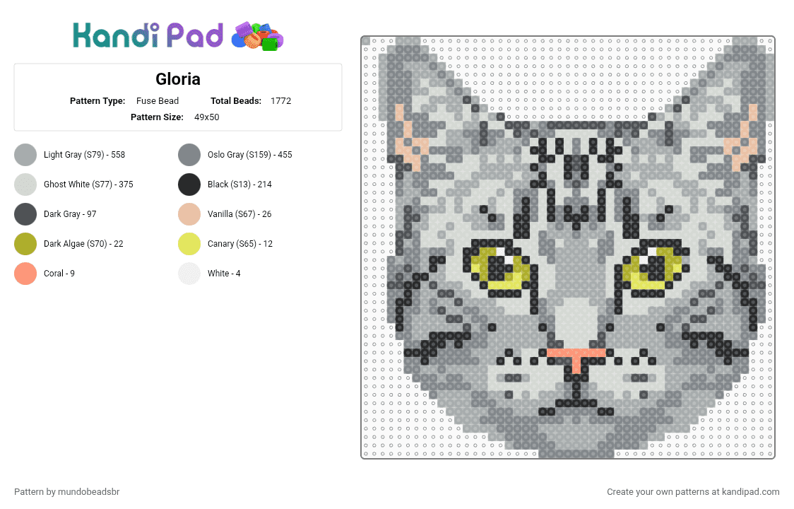 Gloria - Fuse Bead Pattern by mundobeadsbr on Kandi Pad - gray