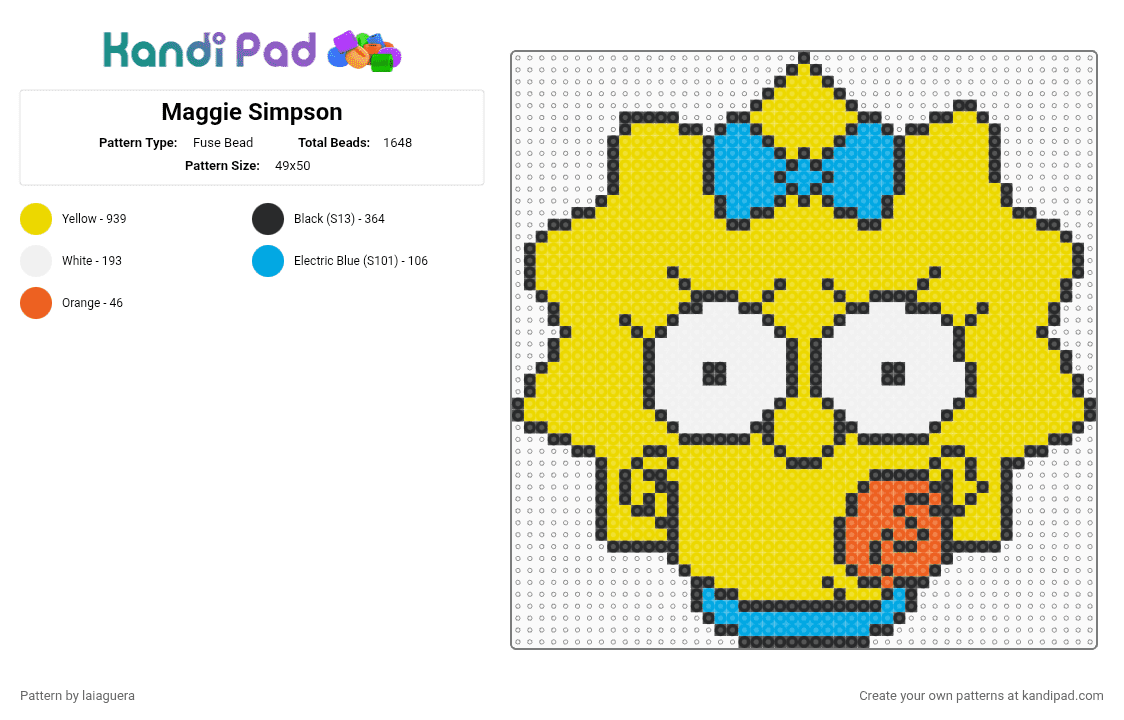 Maggie Simpson - Fuse Bead Pattern by mundobeadsbr on Kandi Pad - yellow