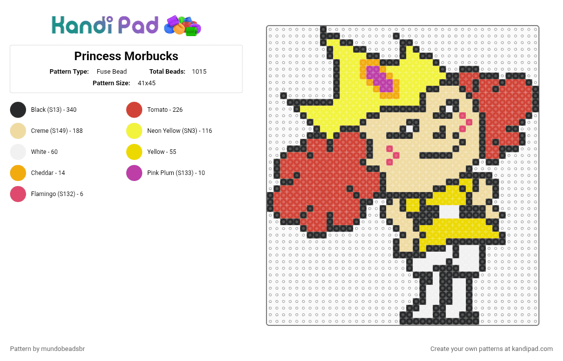 Princess Morbucks - Fuse Bead Pattern by mundobeadsbr on Kandi Pad - red,beige,yellow