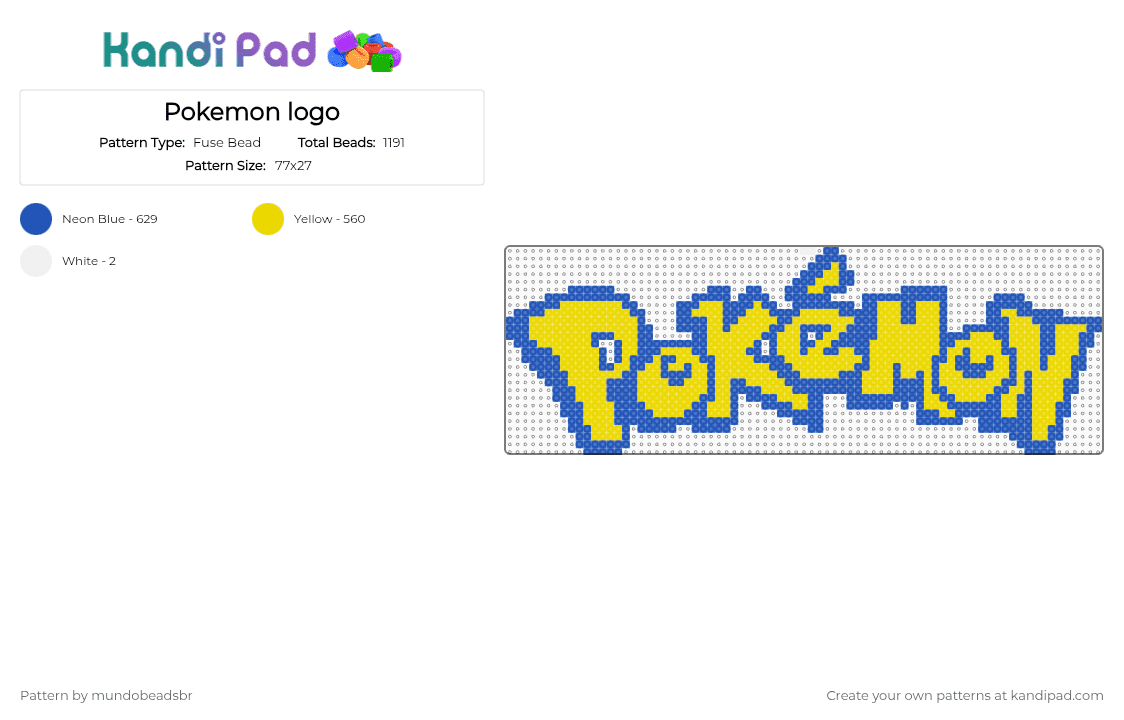 Pokemon logo - Fuse Bead Pattern by mundobeadsbr on Kandi Pad - blue,yellow