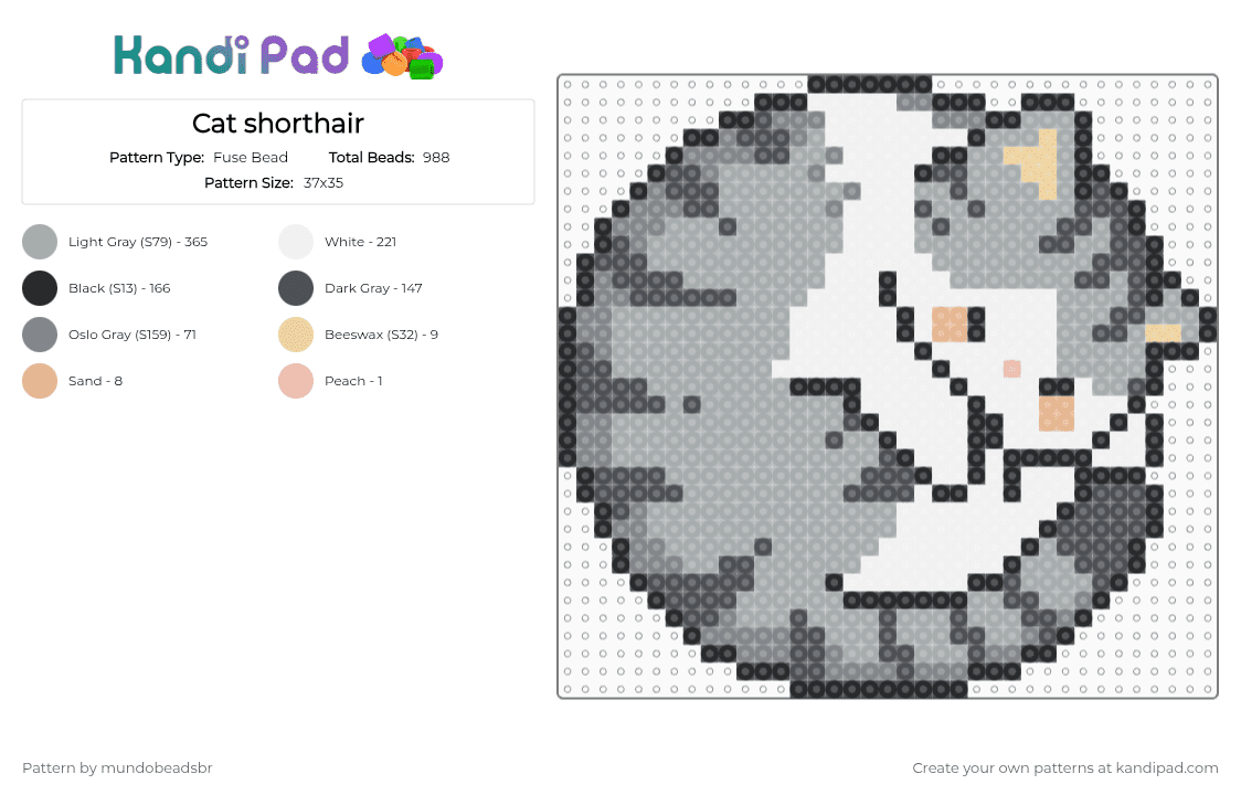 Cat shorthair - Fuse Bead Pattern by mundobeadsbr on Kandi Pad - gray