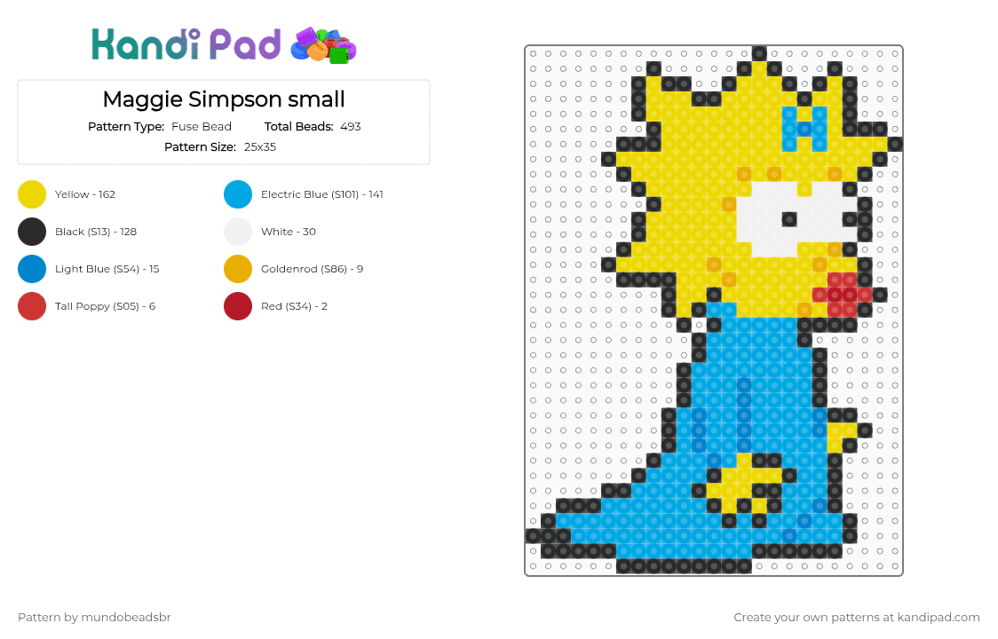 Maggie Simpson small - Fuse Bead Pattern by mundobeadsbr on Kandi Pad - yellow,light blue